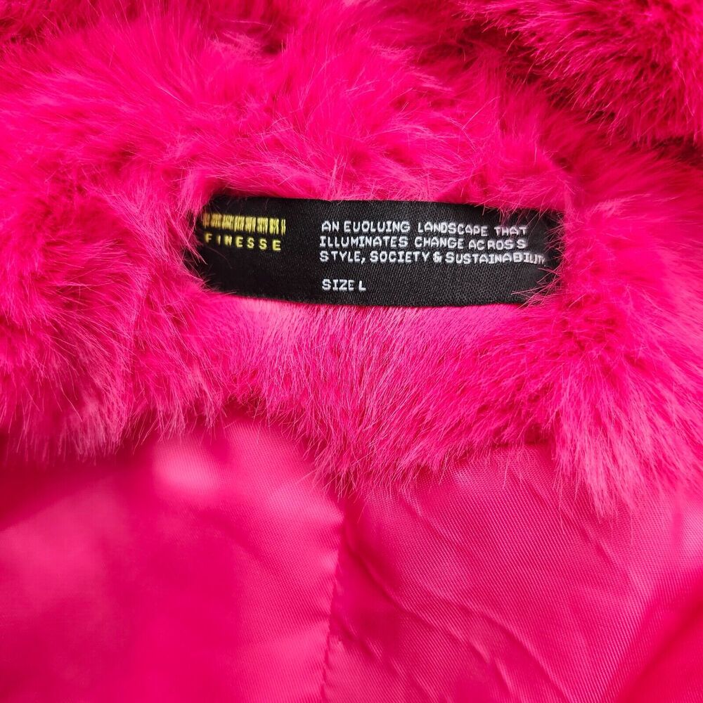 FINESSE Womens Dorinne Hot Pink Vegan Fur Knee Length Coat Large - Picture 4 of 9